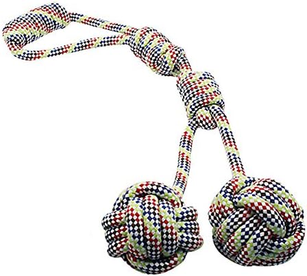 Creation Core Double Dog Cotton Rope Balls with Loop Handle Interactive Tug of War Chew Knot Toy for Medium Dogs, Random Color