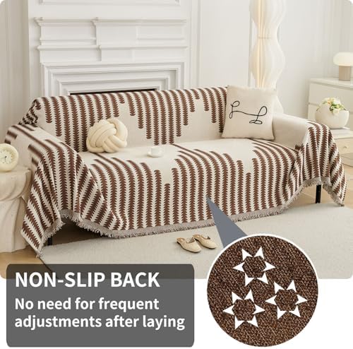 HAOMAIJIA Boho Sofa Covers Couch Covers for 3 Cushion Couch Sofa Pet Friendly Soft Thick Non Slip Couch Cover for Dogs Washable Sectional Couch Covers L Shape Furniture Protector (Brown, 91"x134")