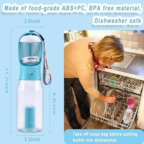 Cibaabo Dog Water Bottle with Food Container & Poop Bag Holder & Filter
