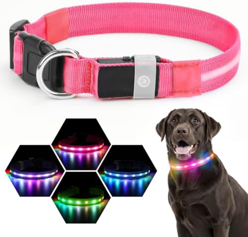LED Dog Collar, RGB Light Up Dog Collar USB Rechargeable 6 Modes