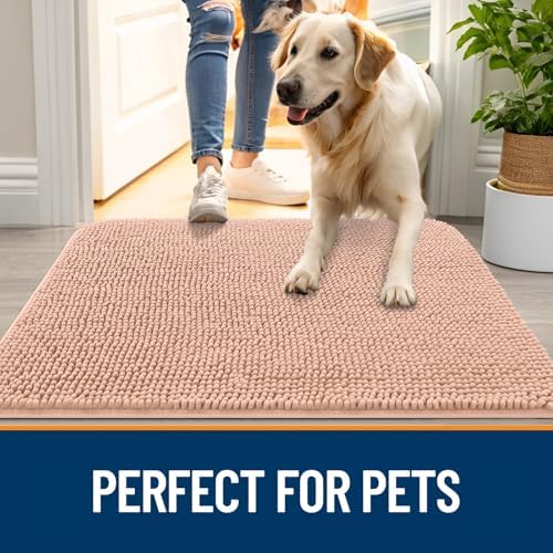 OLANLY Dog Door Mat for Muddy Paws 30x17, Super Absorbent Chenille Mud Mat