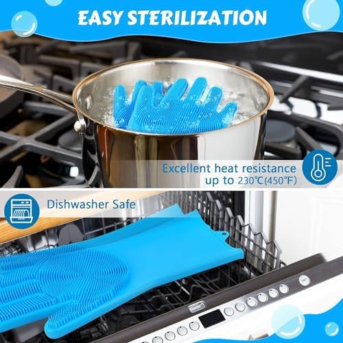 Pet Grooming Glove for Dogs & Cats – Winter Shedding Control Deshedding Brush & Hair Remover with 3,000 Soft Silicone Tips – Wet & Dry Bath Mitt – Heat Resistant & Anti-Slip – Blue