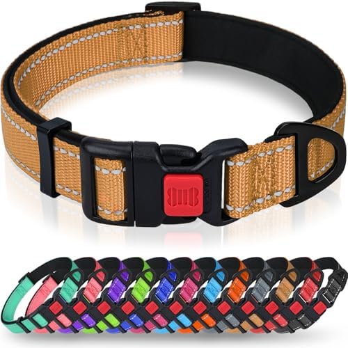 Taglory Reflective Small Dog Collar, Comfortable for Safe Night Walks, Tan