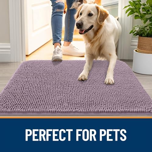OLANLY Dog Door Mat for Muddy Paws 54x32, Super Absorbent Chenille Mud Mat