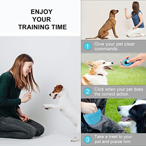 Left&Right Dog Clicker Training Kit,Silicone Dog Training Treat Pouch and Dog Clickers,Dog Treat Bag with Clicker Training for Dogs,Pet Treat Bag with Magnetic Buckle Closing and Waist Clip,Sky Blue