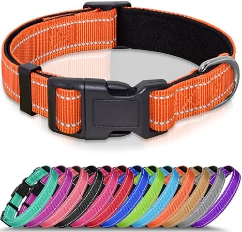 Seyezo Reflective Dog Collar, Soft Neoprene Padded Collar(Orange,M)