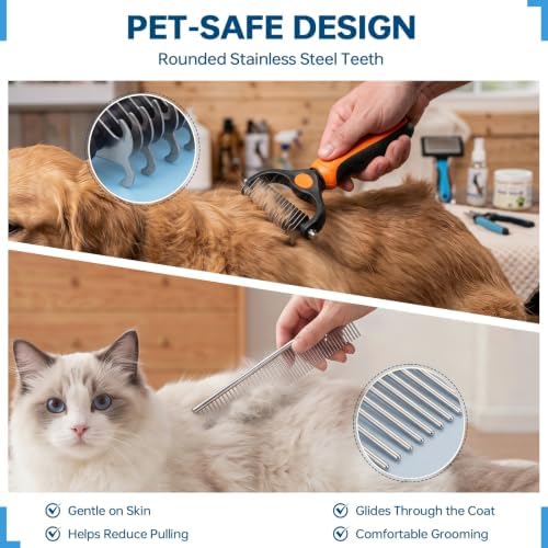 Pet Grooming Comb, Deshedding Dog Brush & Undercoat Rake, Orange