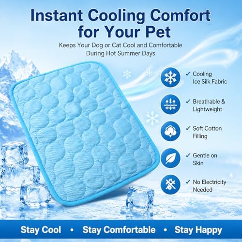 Cooling Mat for Dogs, Self-Cooling Ice Silk Dog Mat, Portable Washable Non-Slip Pet Cooling Pad for Indoor & Outdoor Summer Use, Breathable Dog Cooling Blanket for Large & Small Dogs (Gray, Medium)