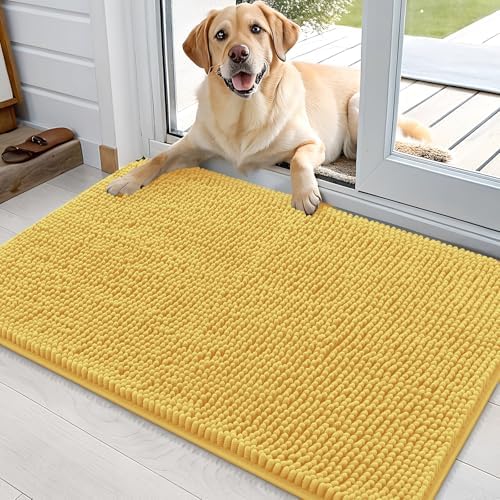 OLANLY Dog Door Mat for Muddy Paws 35x24, Super Absorbent Chenille Mud Mat