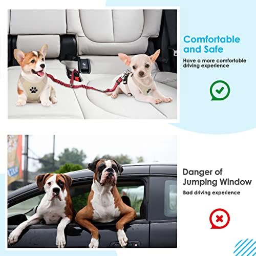 SlowTon Double Dog Seat Belt for Car with Elastic Bungee Buffer, Adjustable