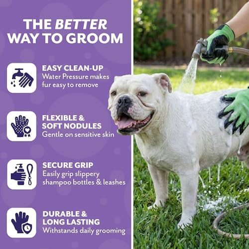 Pet Shedding, Bathing, Grooming, Hair Removing Gloves, Gentle Brush for Cats, Dogs, Horses by the #1 Ranked, Award-Winning Handson Gloves (Green, X-Large)