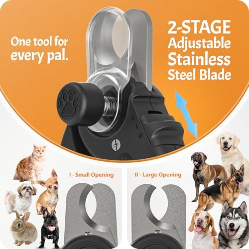 Pawsibility Pet Nail Clipper PRO 2026 - Quick-Vision LED Light | 2-Stage Adjustable Professional-Grade Blade | Adjustable Magnifier Safety Guard - for Cats, Small, Medium and Large Dogs - Black
