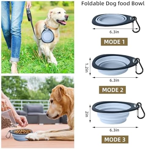 LEAWALK Reusable Pet Collapsible Bowls 2 Pack for Cats Dogs, Portable Pet Feeding Watering Dish with 2 Carabiners for Walking Parking Traveling Indoor (Medium Blue+Green)