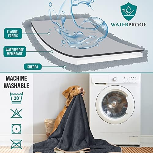 PetAmi Waterproof Dog Blanket Puppy Cat Large Couch Cover, 40x60 Grey/Beige
