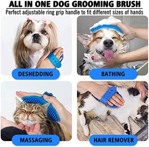 Dog Grooming Brush, Pet Shampoo Bath Brush Shedding Soothing Massage Rubber Comb with Adjustable Ring Handle for Long Short Haired Dogs and Cats 2pcs