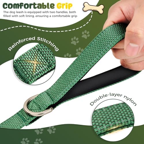 Heavy Duty Dog Leash with Easy Lock Metal Clip, Reflective, Padded Handle - Durable 6ft Walking Training Green Leash for Large, Medium, Small Dogs, Jogging, Hiking, and Outdoor Use