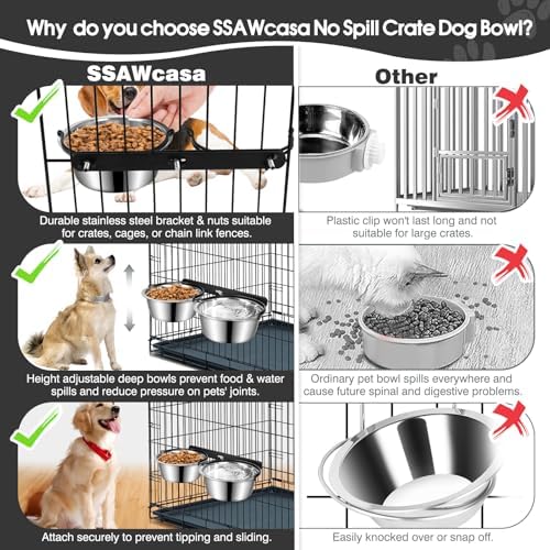 Crate Water Bowl No Spill, 2 Pack Stainless Steel Dog Food Bowl for Kennel