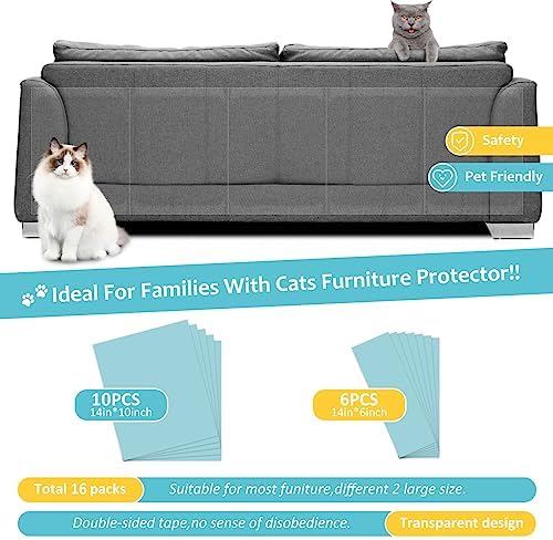 Cat Scratch Deterrent Tape, 16 PCS Anti Scratch Furniture Protector from Cats, Couch Corner Protectors, Sticky Paws for Cats, Training Tape, Self-Adhesive Cat Tape
