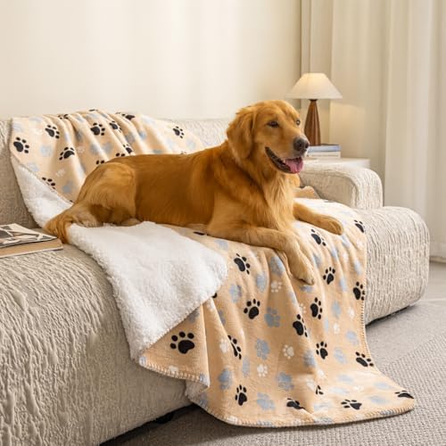 Waterproof Pet Blanket for Dogs and Cats, Soft Sherpa Fleece Throw Blanket 30 * 40inch Beige