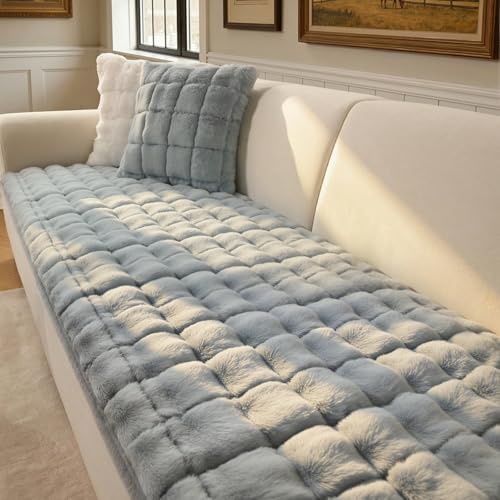 OHSIO Couch Cover for Pets Plush, Non Slip Cozy Sofa Cover Pet Friendly, Soft Thick Fuzzy Sofa Slipcovers for 3 Cushions Washable Couch Sofa Funiture Protector(Light Grey,27.6'' x 63'')