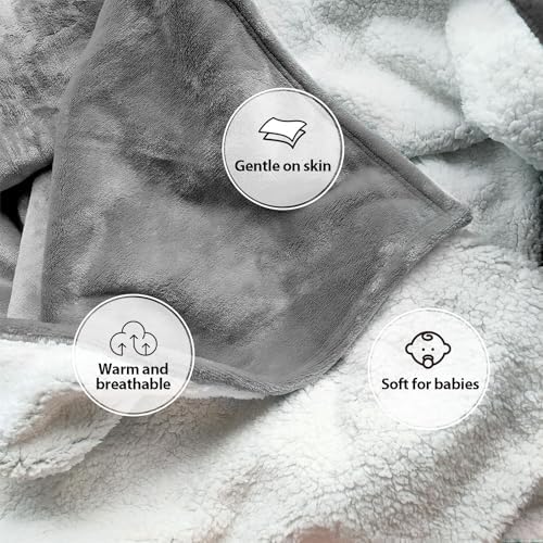 Waterproof Gray Blanket for Bed 80''x60'', Flannel & Sherpa