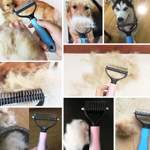 Pet Grooming Tool, Double Sided Undercoat Rake & Dematting Comb for Dogs and Cats, Deshedding Grooming Comb Fur Brush, Double Sided Shedding Brush