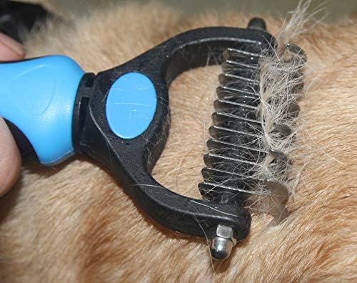 Maxpower Planet Pet Grooming Brush - Double Sided Dematting Undercoat Rake for Dogs and Cats, Extra Wide Pet Brush to Reduce Shedding by 95% (Blue, S) | 9 & 17 Teeth, Deshedding & Dematting Tool, Long & Thick Double Coats, Non-Slip Handle, Reduces Shed...