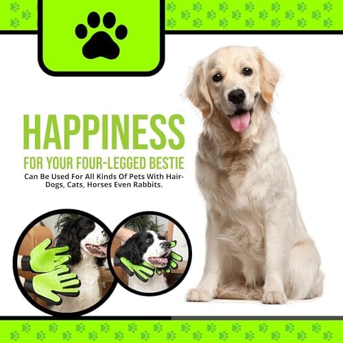 Pet Grooming Gloves – 1 Pair – Deshedding & Bath Massage Mitts for Dogs & Cats – Choose from 5 Colors – Adjustable, Reusable & Easy to Clean (Lime Green)