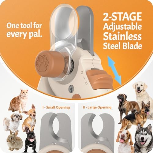 Pawsibility Pet Nail Clipper PRO 2026 - Quick-Vision LED Light | 2-Stage Adjustable Professional-Grade Blade | Adjustable Magnifier Safety Guard - for Cats, Small, Medium and Large Dogs - Brown