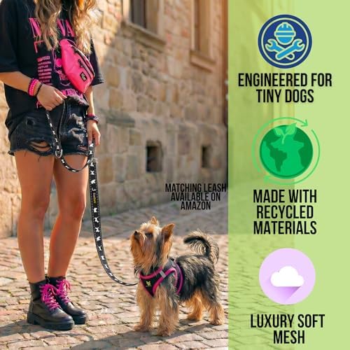 EcoBark Teacup Dog Harness, Luxury Step in Dog Harness Vest, Black & Pink