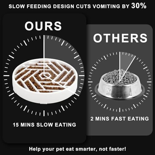 TOBYTO Slow Feeder Dog Bowls Large Medium Breed,Anti-Choking Slow Eating Dog Food Bowl,Non Slip Pet Slower Food Feeding Bowls Large Puzzle Slow Feeder Bloat Stop Maze Dog Dishes,White