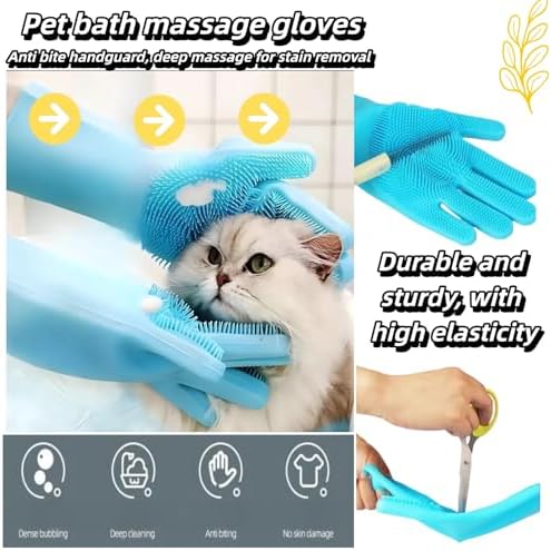 Premium Pet Grooming Gloves (1 Pair) - 3,000 Soft Silicone Tips for Bathing, Deshedding & Massage - Heat Resistant, 5-Finger Grip - Cats/Dogs/Rabbits (Pink)