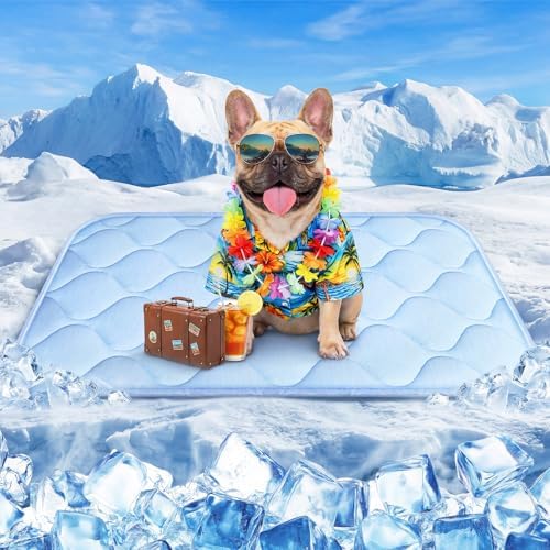 Pet Cooling Mats for Dogs, Cooling Pet Outdoor & Indoor Use with Waterproof Cover, Summer Cool Pad for Dogs Cats 29" x 18", Non-Slip Washable Pet Blanket for Crate Kennel Travel (Cryo Ice Blue)