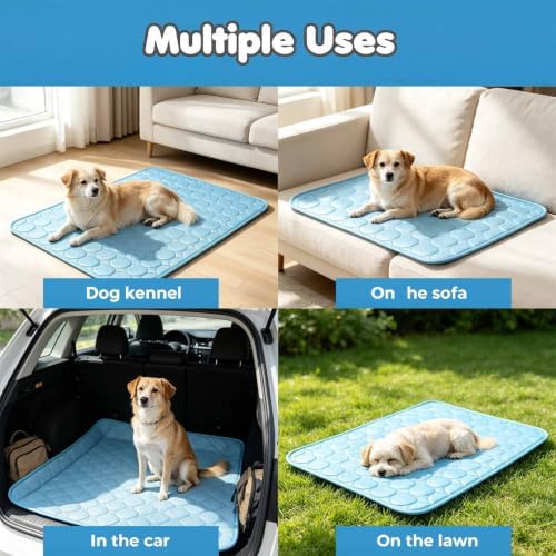 Dog Cooling Mat, Foldable & Washable Portable Pet Coolings Pad for Dogs & Cats Sleeping Mat for Home & Outdoor, Soft Ice Silk Pet Self-Chill Pad, Portable Dog Cool Bed，Gray：S
