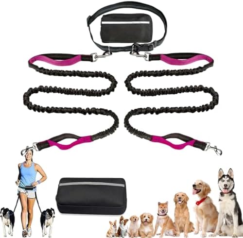 Upliftjoys Dog Leash, Upliftjoys Hands Free Dog Leash with Zipper Pouch, Retractable Waist Leashes with Double Padded Handles for Dogs Walking Jogging Running (Rose,Double Rope)