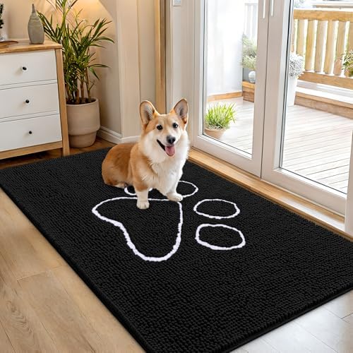 OLANLY Dog Door Mat for Muddy Paws 54x32, Paw Print Design Chenille Mud Mat