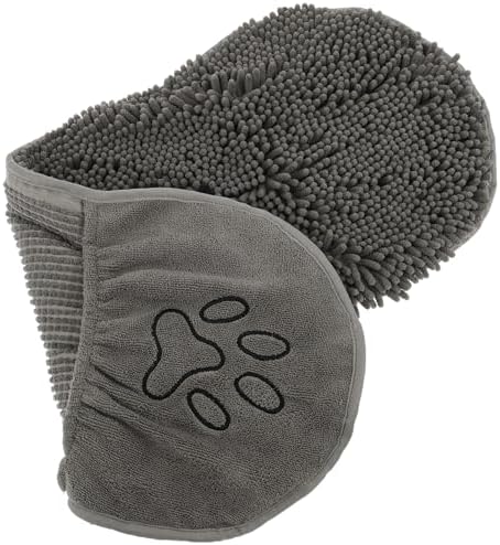 Soft Quick Dry Towel for Dogs | Ultra Absorbent Microfiber Shammy | Comfortable Hand Pockets | Indoor Outdoor Use | Soft Material | Machine Washable(Grey)