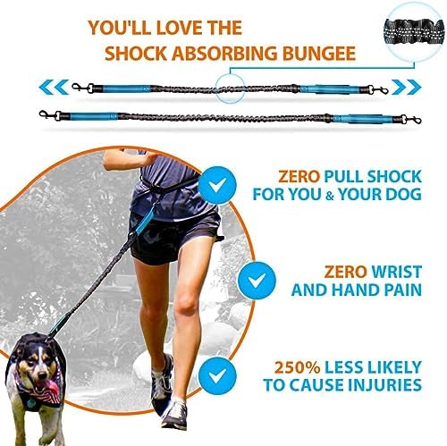 Hands Free Dog Leash Adjustable Walking Running Dog Leash with Double Upgraded Anti-Shock Bungees and Padded Handles (Color : Blue)
