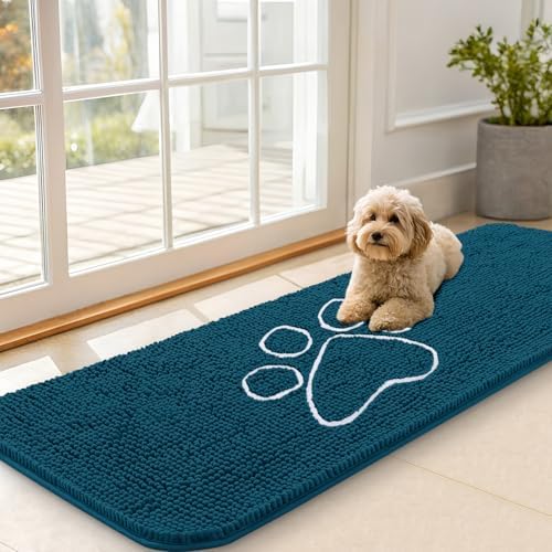 OLANLY Dog Door Mat for Muddy Paws 59x20, Paw Print Design Chenille Mud Mat