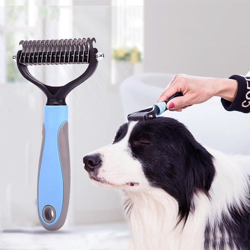 Pet Grooming Rake - Double-Sided Deshedding Dematting Tool, Undercoat Rake for Dogs & Cats, Extra-Wide Dog Grooming Brush & Deshedder Comb for Long Hair, Reduces Shedding 95%