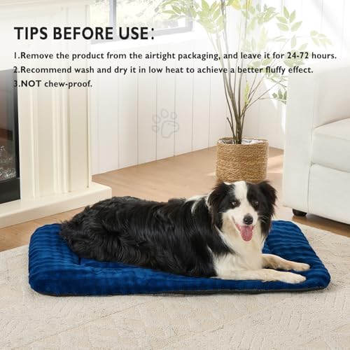 Dog Bed Mat Crate Pad for Large Dogs, Navy Blue, 36"x 23"