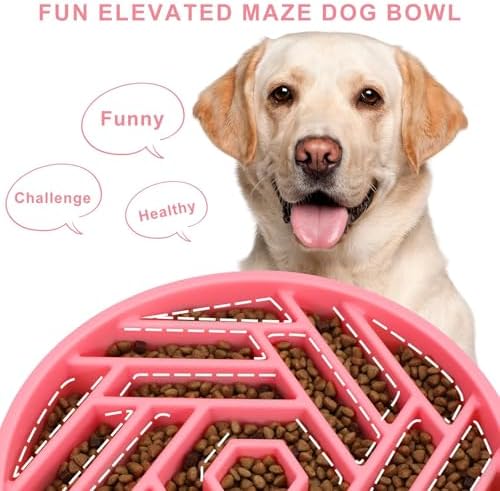 TOBYTO Slow Feeder Dog Bowls Large Medium Breed,Anti-Choking Slow Eating Dog Food Bowl,Non Slip Pet Slower Food Feeding Bowls Large Puzzle Slow Feeder Bloat Stop Maze Dog Dishes,Pink