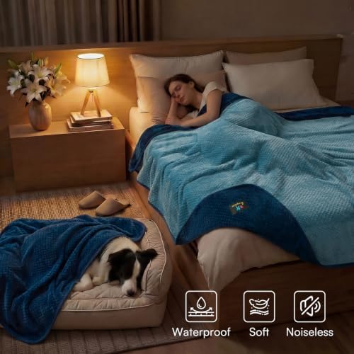 Luciphia Waterproof Blanket for Dog, Washable Reversible Fleece Pet Throw