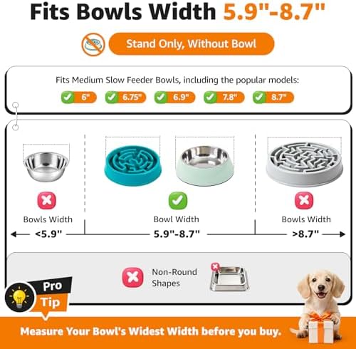 LOOBANI Double Dog Bowl Stand Adjustable 5.9"-8.7" Width for Seniors Dogs