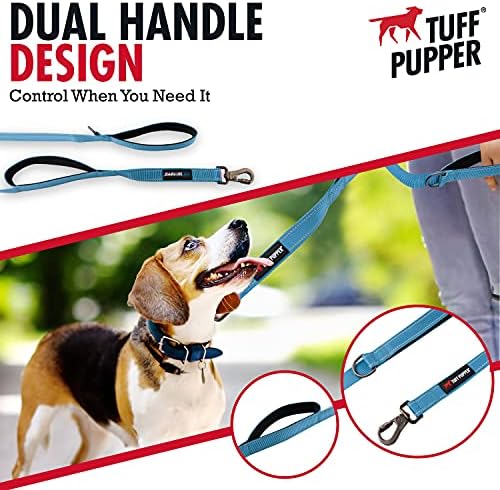 Tuff Pupper Heavy Duty Double Handle Leash | Twist Locking Carabiner Clip | Safety Lock for Strong Dogs | Reflective for Safe Night Walks | 6 Foot Leash | For Medium & Large Dogs