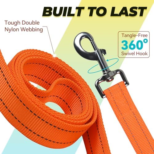 VIVAGLORY Double Handle Dog Leash Twingrip, 5ft x 1in, Orange
