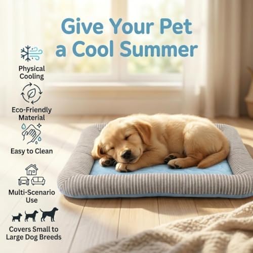 Dog Cooling Mat for Summer, Self Cooling Ice Silk Pet Bed Mat for Crate, Sofa & Car Seats, Breathable Washable Pressure Activated Cool Pad for Small, Medium, Large Dogs and Cats (Blue Mat, X-Large)