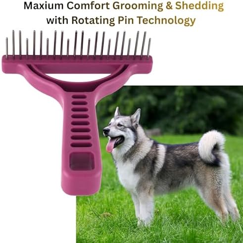 The Untangler Rakes for Grooming and Shedding - silky smooth rotating teeth to easily collect loose hair (Purple, Shedding)