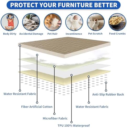 2026 Waterproof Sofa Dog Blanket (30"x53") Comfy Loveseat Couch Mat for Pets with Anti-Slip Back, Universal Incontinence Lightweight Liner Pad for Furniture Car Picnic etc Durable Washable, Khaki