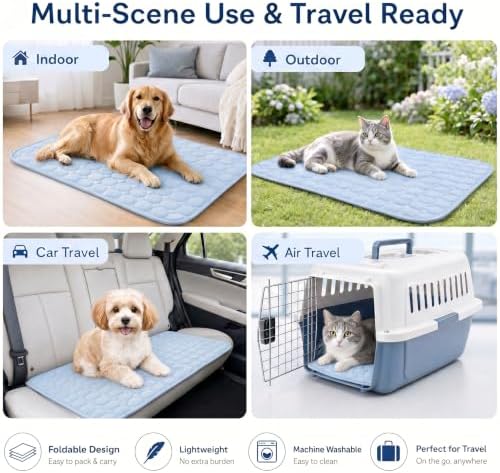 Dog Cooling Mat for Dogs & Cats, Breathable Ice Silk, No Gel Design, Non-Slip Washable Cooling Bed for Crate, Couch, Car, Indoor Outdoor (Large)